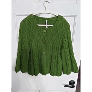 Leo and Nicole women's large knitted green bell button sweater